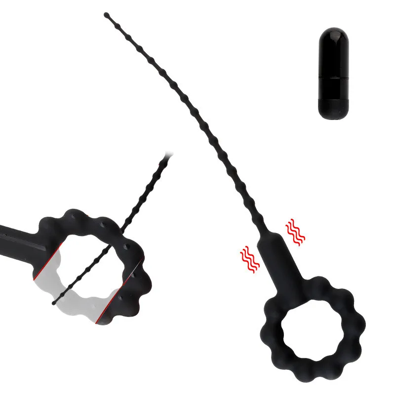 Electric Prostate Massager Flexible Beaded Design Silicone Vibrating Urethral Sound Intense Stimulation Sex Toys for Adult Men