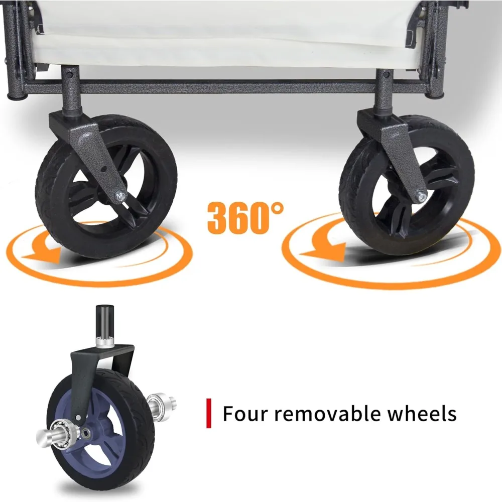 Collapsible Utility Cart with Canopy and 2 Seats, Adjustable Handle, Expandable Front for Camping and Outdoor Picnics