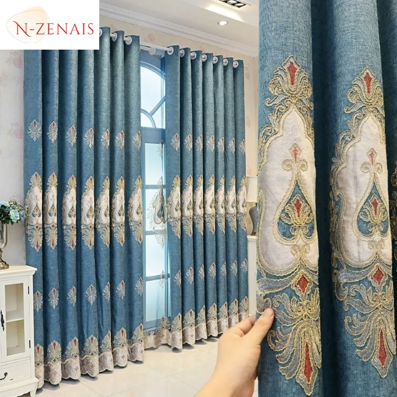 

Custom Size！！European Luxurious and Atmospheric New Embroidered Chenille Curtains for Living Dining Room Bedroom Luxury Decor