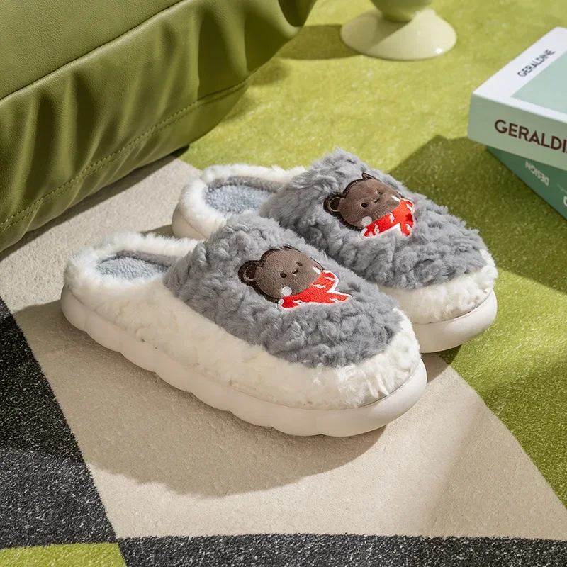 Schattige Katoenen Slippers Voor Heren En Dames Verdikte Warme Pluche Indoor Katoenen Slippers Met Dikke Bodem