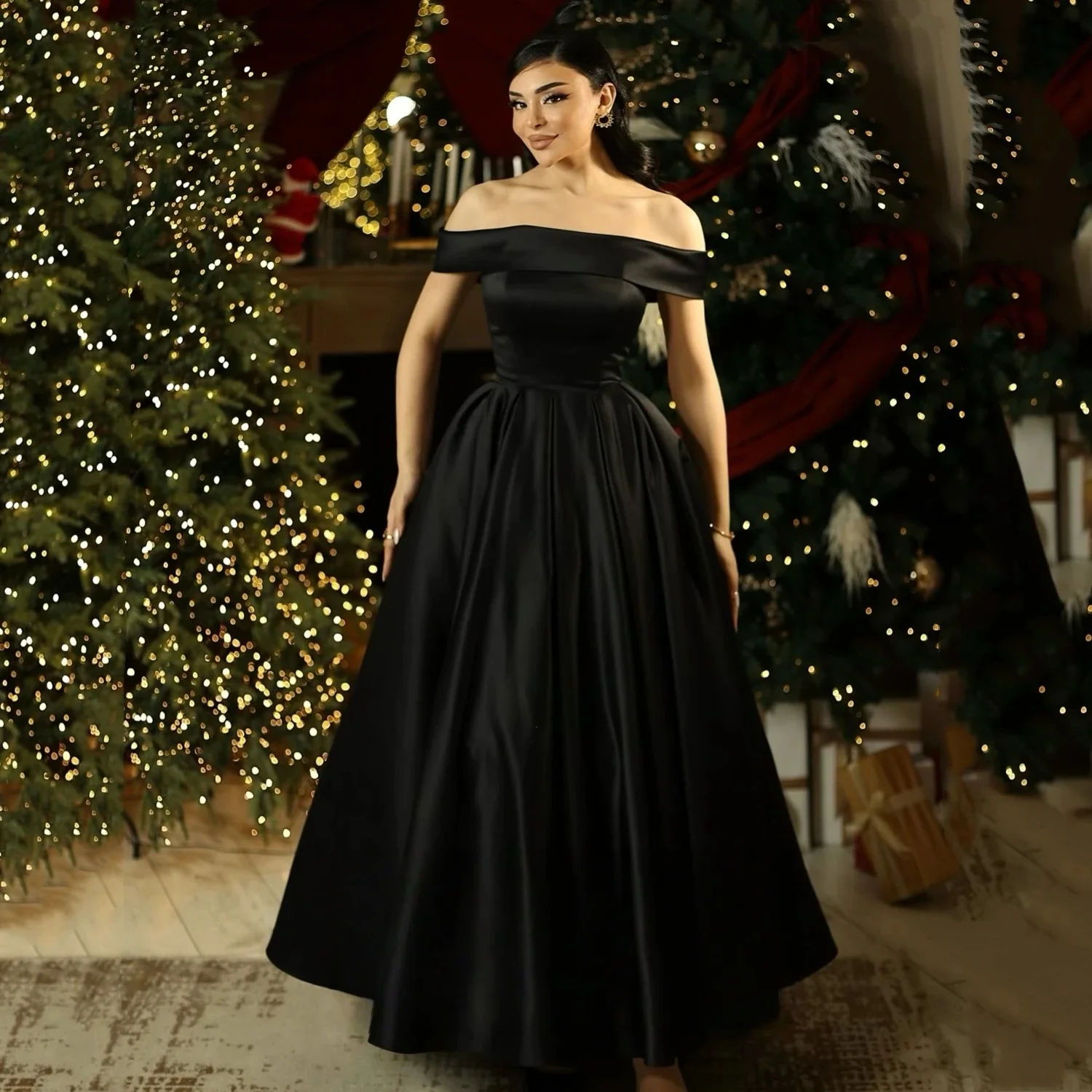 

Black Off The Shoulder Bespoke Occasion Gown Long Evening Dresses Pastrol Unisex Jersey Retro Dubai Saudi Arabic Prom Customized