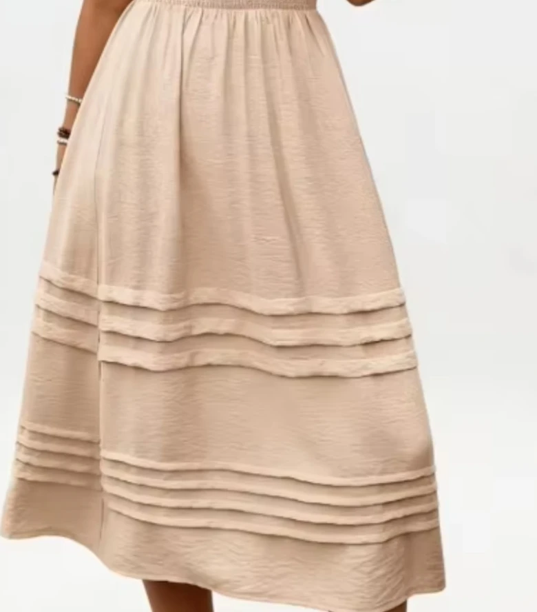 Elegant Women's Loose Dresses Solid Color Drawstring Sleeveless V-Neck Elastic Waist Dress for Women