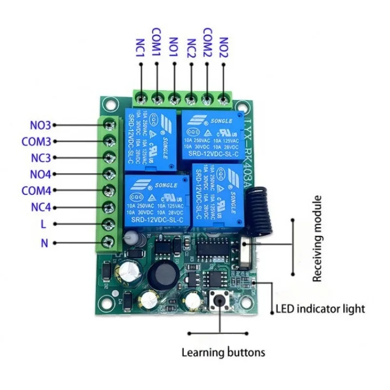4-Channel Garage Motor Light Relay AC85-256V 220V 433MHz RF Remote Control Switch Instant/Toggle/Latching Mode Transmitter