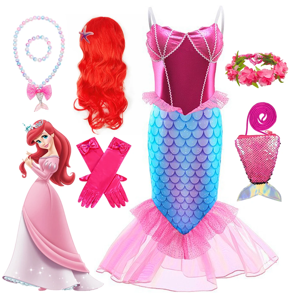 Mermaid Princess Dress Girls Ariel Disney Cosplay Costume Kids Birthday Gift Fancy Stage Performance Carnival Party Gown