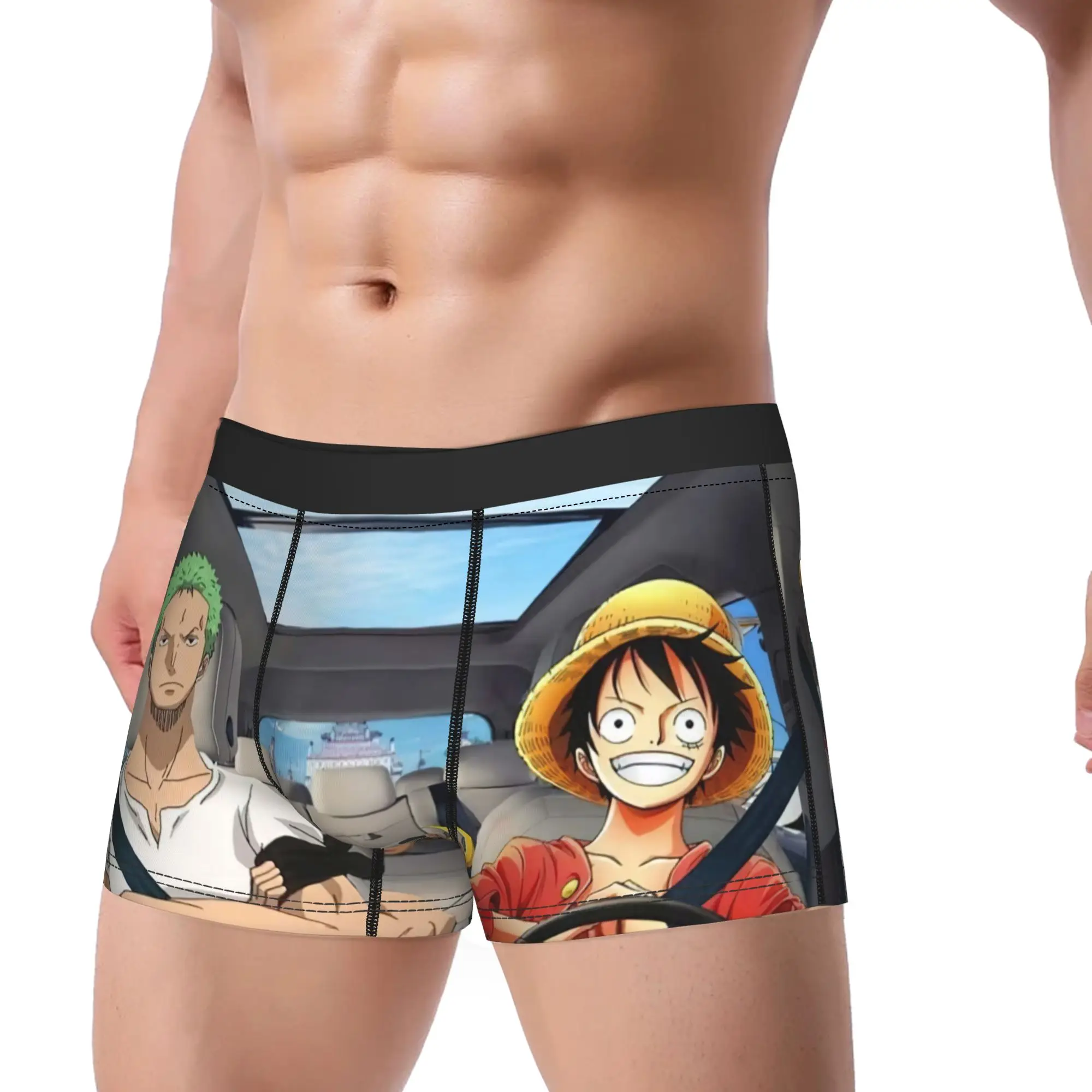Men Japan Anime Zoro Luffy Skull Boxer Briefs Shorts Panties Soft Underwear One Piece Homme Sexy Plus Size Underpants