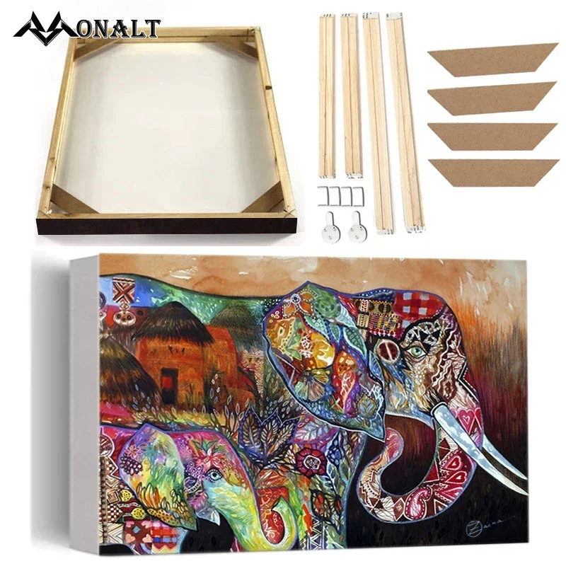 Canvas PosterWatercolor Animal Abstract Canvas Art Painting With Frame Elephant Family Indigo Cat Poster Prints Owl Colorful Pic