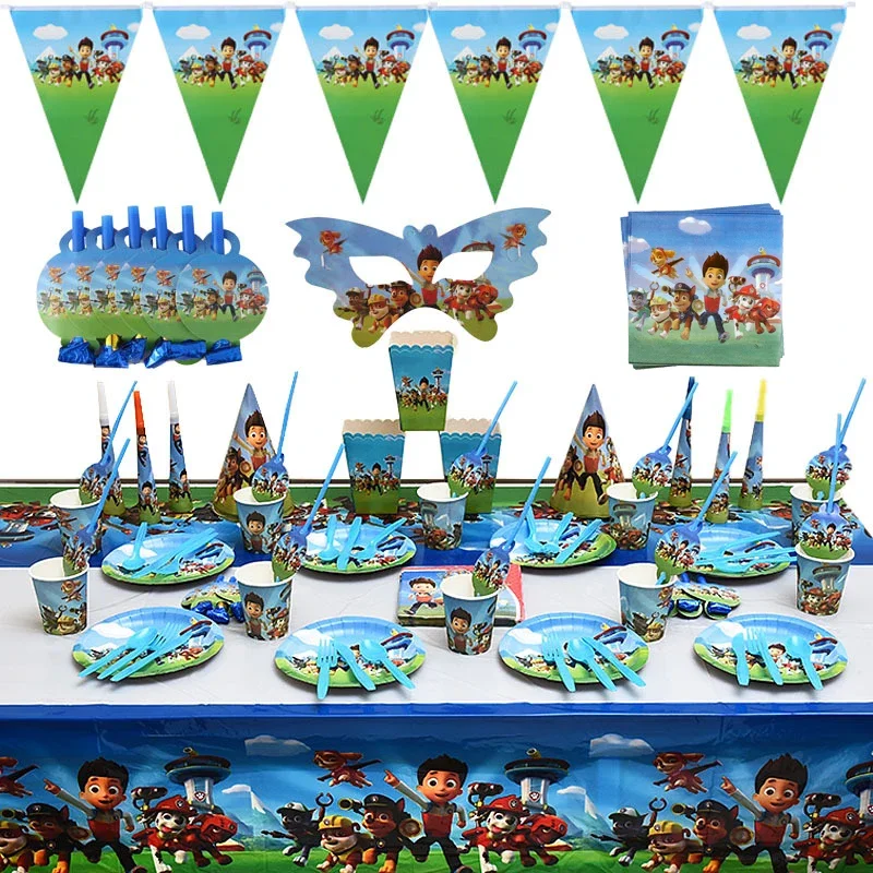 Boy Birthday Party Decoration Disposable Tableware Dog Chase Marshall Skye Balloon Kids Birthday Party Supplies