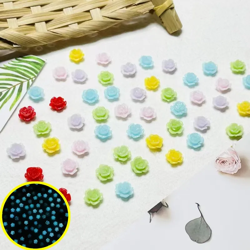 50pcs miniso colorful flower cartoon nail charms for diy nail making cute mini resin flatback nail art decoreation