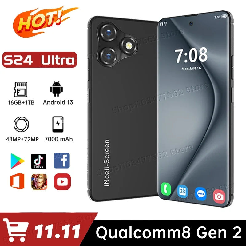 

2024 Android Mobile Phones S24 Ultra 16G+1TB Unlocked SmartPhone 7.3 Inch Global Google Dual Sim celulares 8000mAh 5G Cell Phone