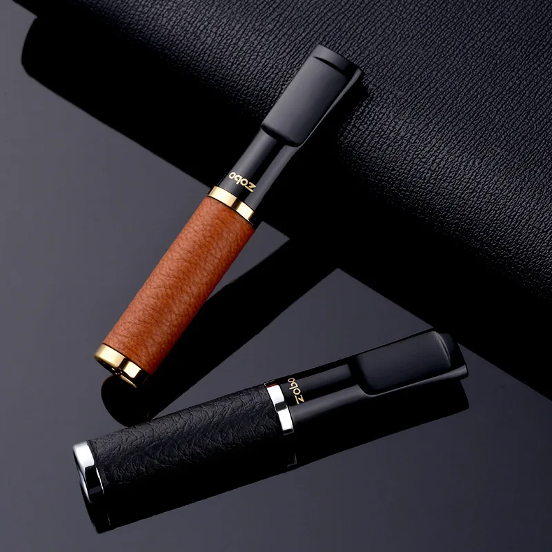 Tobacco Cigarette Filter Mouthpiece Reduce Tar Cigarette Portable Holder Reusable Handheld Leather Grain Sleeve Smoking Gifts