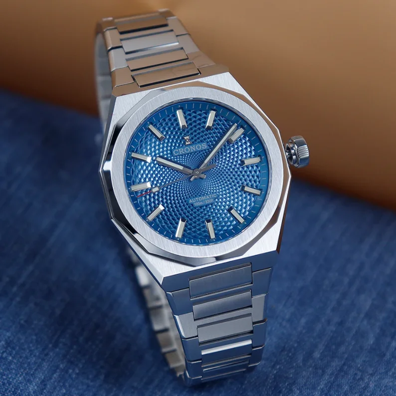 

CRONOS Men Automatic Watch 39mm Mechanical Wristwatch Sapphire Mirror Diver 10ATM Waterproof BGW-9 Luminous PT5000 Wave Dial