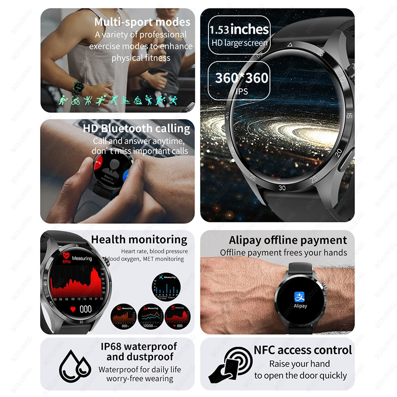 GPS NFC Smartwatch Men 360*360 AMOLED HD Screen Bluetooth Call Waterproof Men Smart Watch Man 2025 New For Huawei Watch GT5 PRO image 2