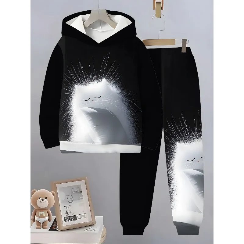 2025 3D Digital Animal Dinosaur Spider Cat imprimé sweat à capuche et pantalon de sport ensemble de 2 pièces