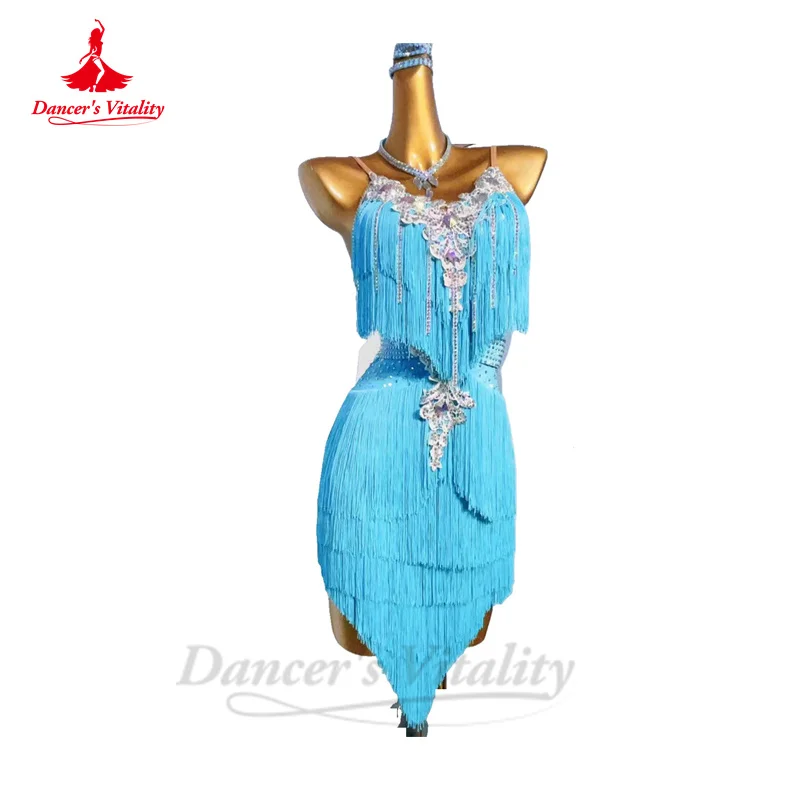 Latin Dance Fringe Dress for Women Rumba Chacha Tango Performance Tassel Skirt Costume Custom Adult Child Latin Dancing Dresses