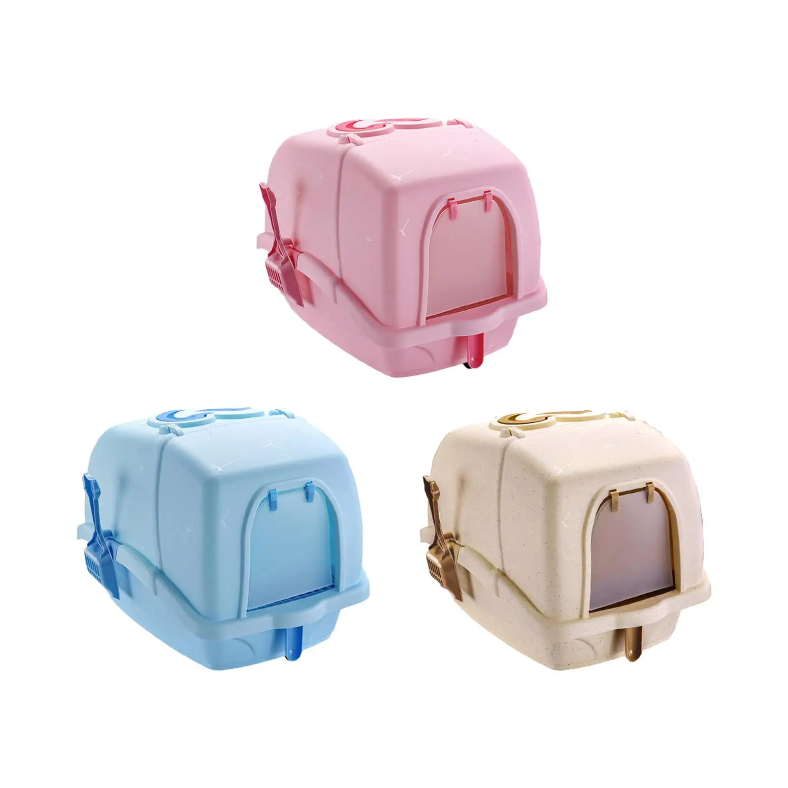 Fully Enclosed Cat Litter Box Two Way Movable Door Leakproof Kitten Potty