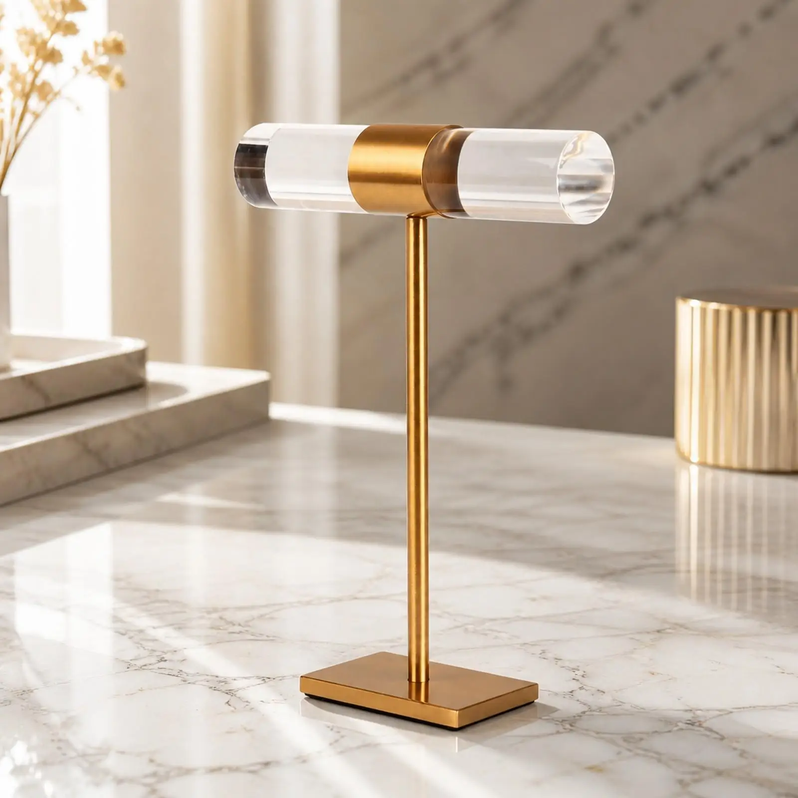 Acrylic Jewelry Stand with Metal Base Countertop Jewelry Display Stand Accessory Organizer Compact Space-Saving
