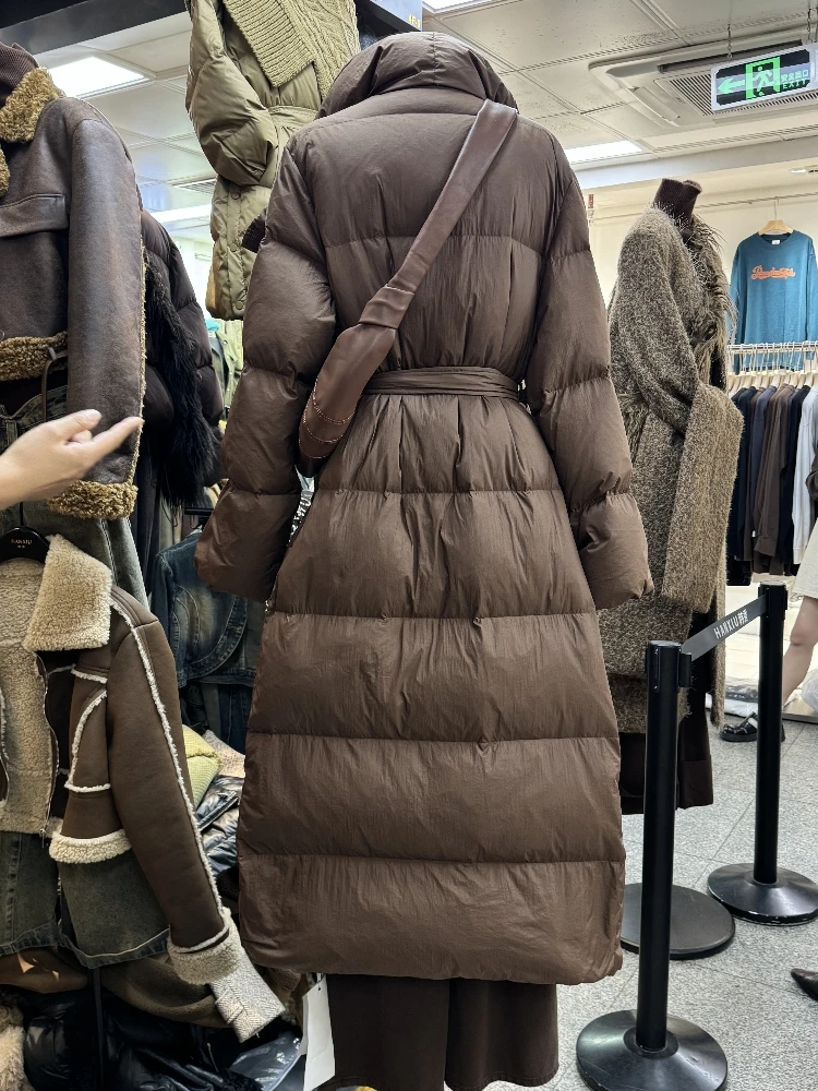 겨울 유로 신상 여성 다운 자켓 루즈핏 출퇴근 카라 스트랩 롱 다운 자켓