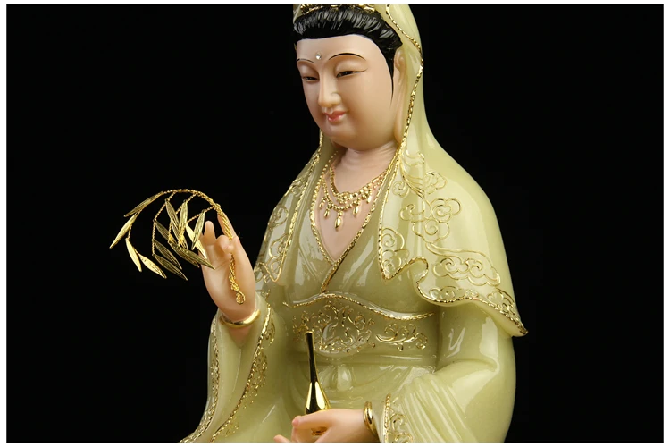 unique Worship figure of Buddha HOME efficacious Talisman #  High-grade jade paint gold GUAN YIN statue