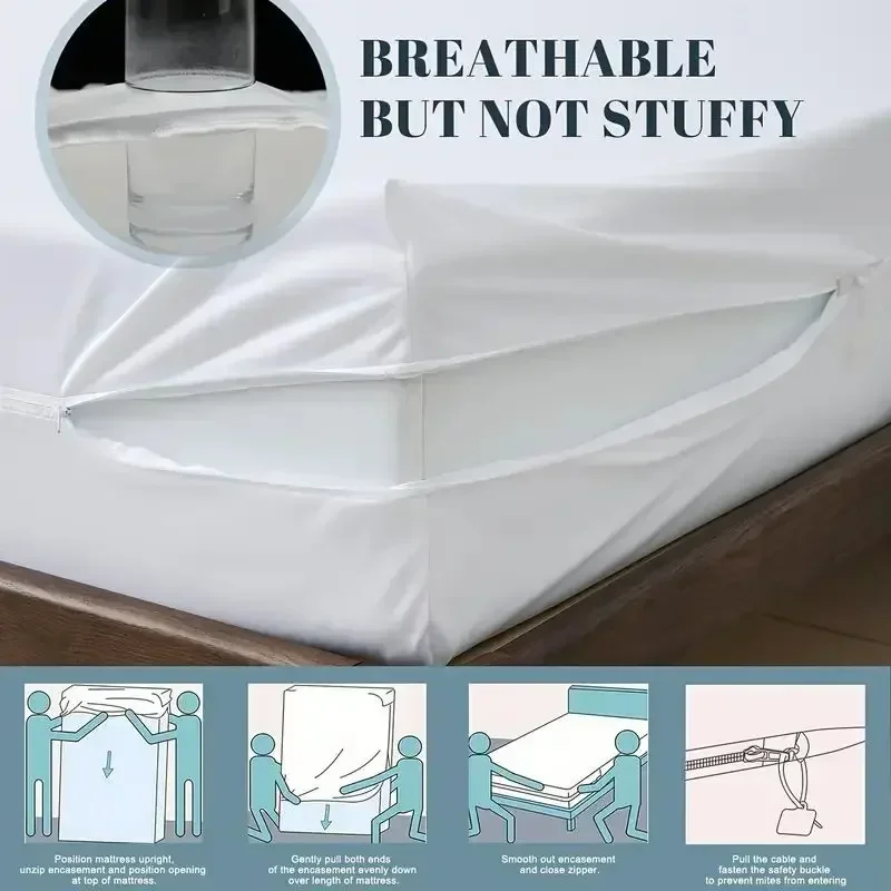 6Sides Fully Enclosed Waterproof Mattress Cover with Zipper Machine Washable Dust-proof Anti-mite Mattress for Single Double 침대보