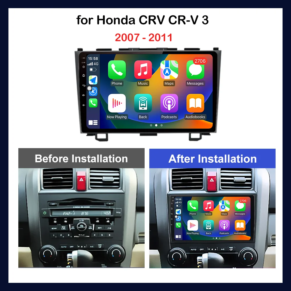 for Honda CRV CR-V 3 2007 - 2011 Android System Wireless Carplay Car Radio Multimedia Player WiFi Touch Screen 4G BT Head Unit