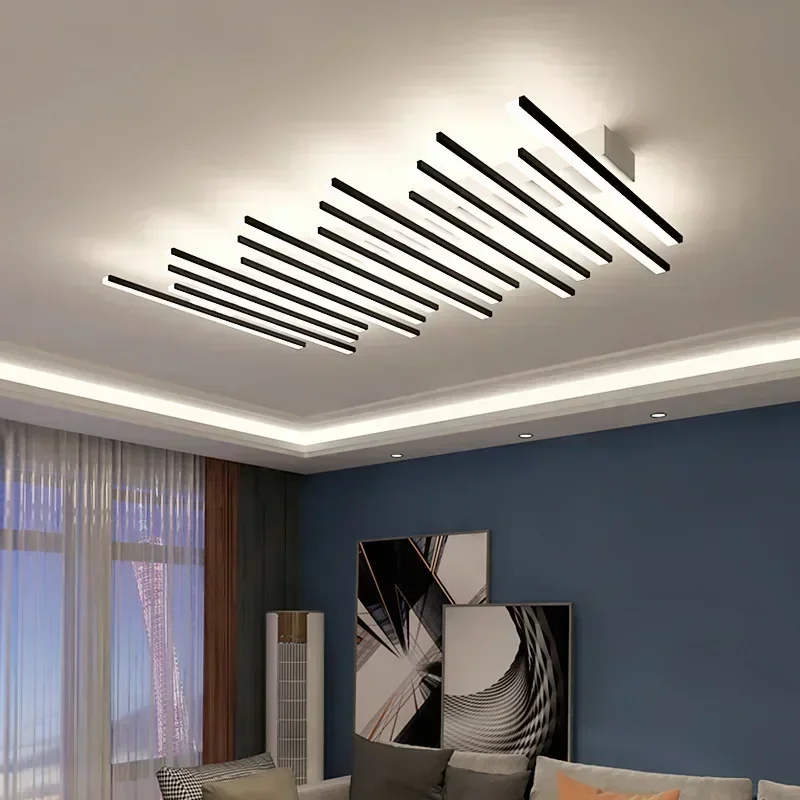 Nordic Art Line Black Acrylic Wave Led Ceiling Lamp Living Room Restaurants Chandelier  Home Decoration Lighting