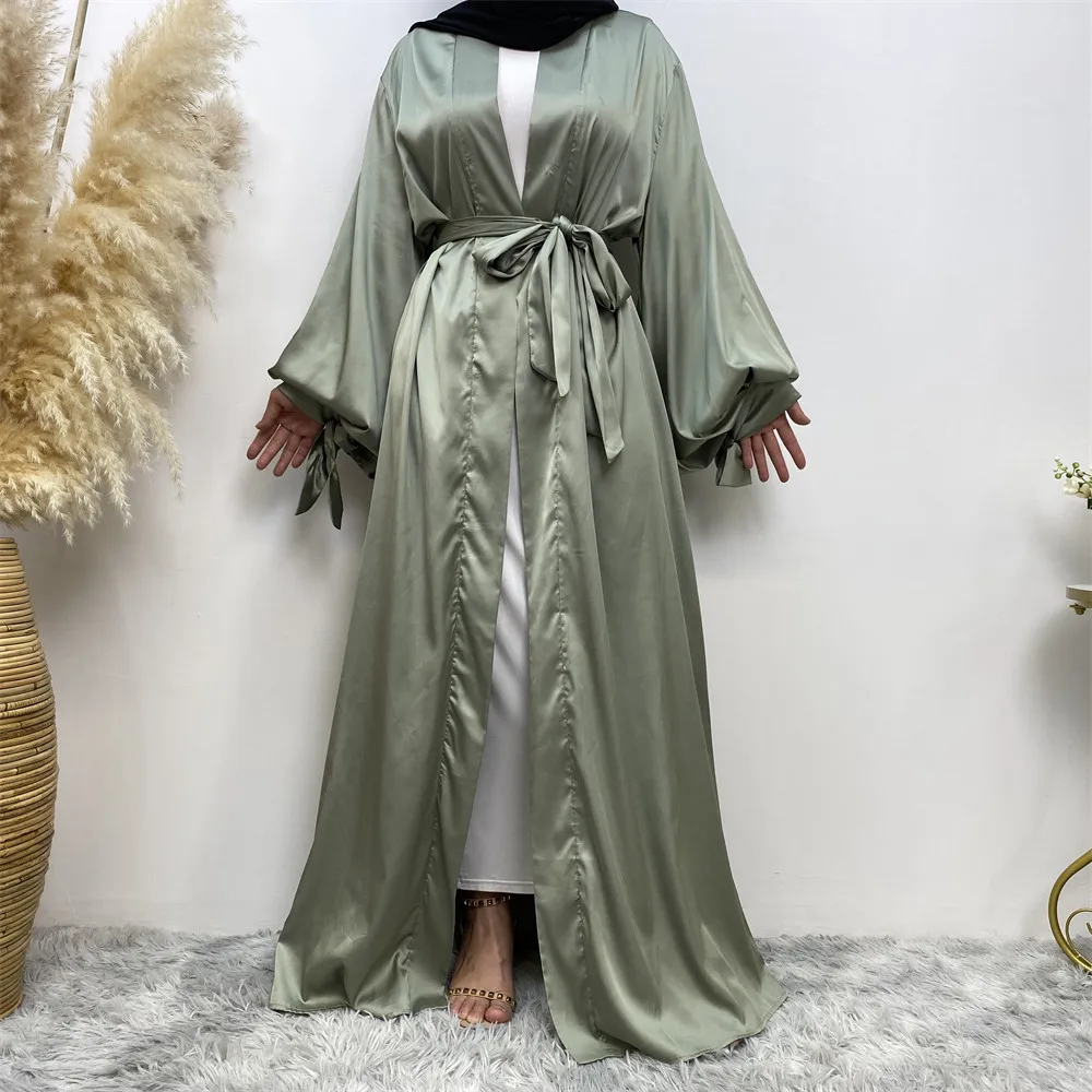 

Ramadan Morocco Dress Muslim Women Eid Abaya Satin Lace-up Prayer Abayas Dubai Party Dresses Kaftan Robe Longue Vestidos Largos