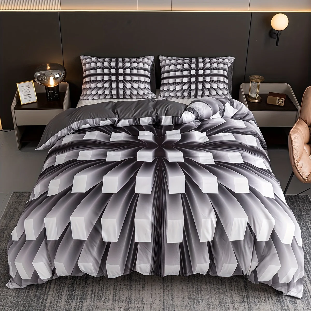 

3pcs Duvet Cover Set Three-dimensional Black And White Bedding Set Soft Comfortable Duvet Cover, For Bedroom, Guest Room