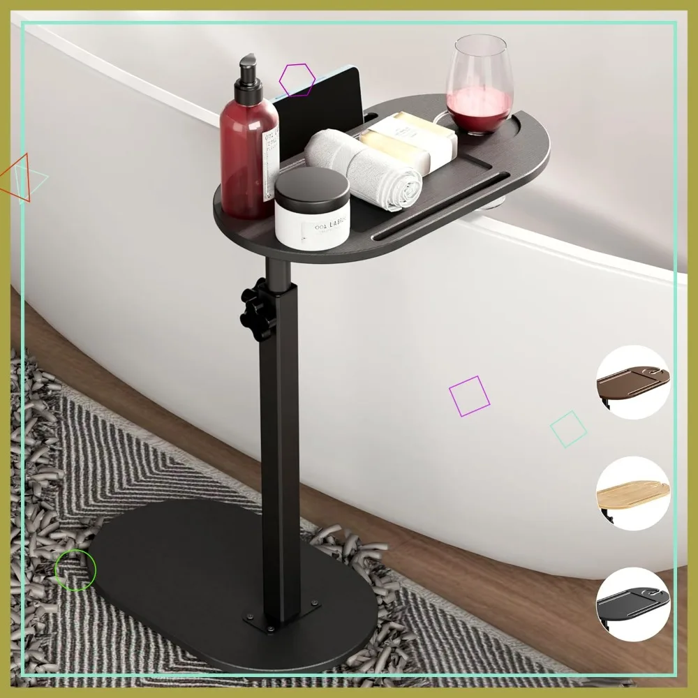 

Adjustable Height Bamboo Bathtub Tray Table, Freestanding Caddy for Wall-Mounted Tubs, Luxury Spa Organizer in Black