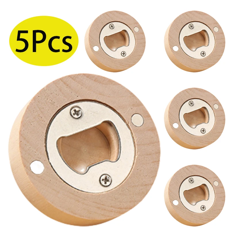 

5Pcs Fashion Bottle Opener Simple Jar Bottle Wrench Creative Wood Multifunction Round Shaped Can Opener Kitchen Tool