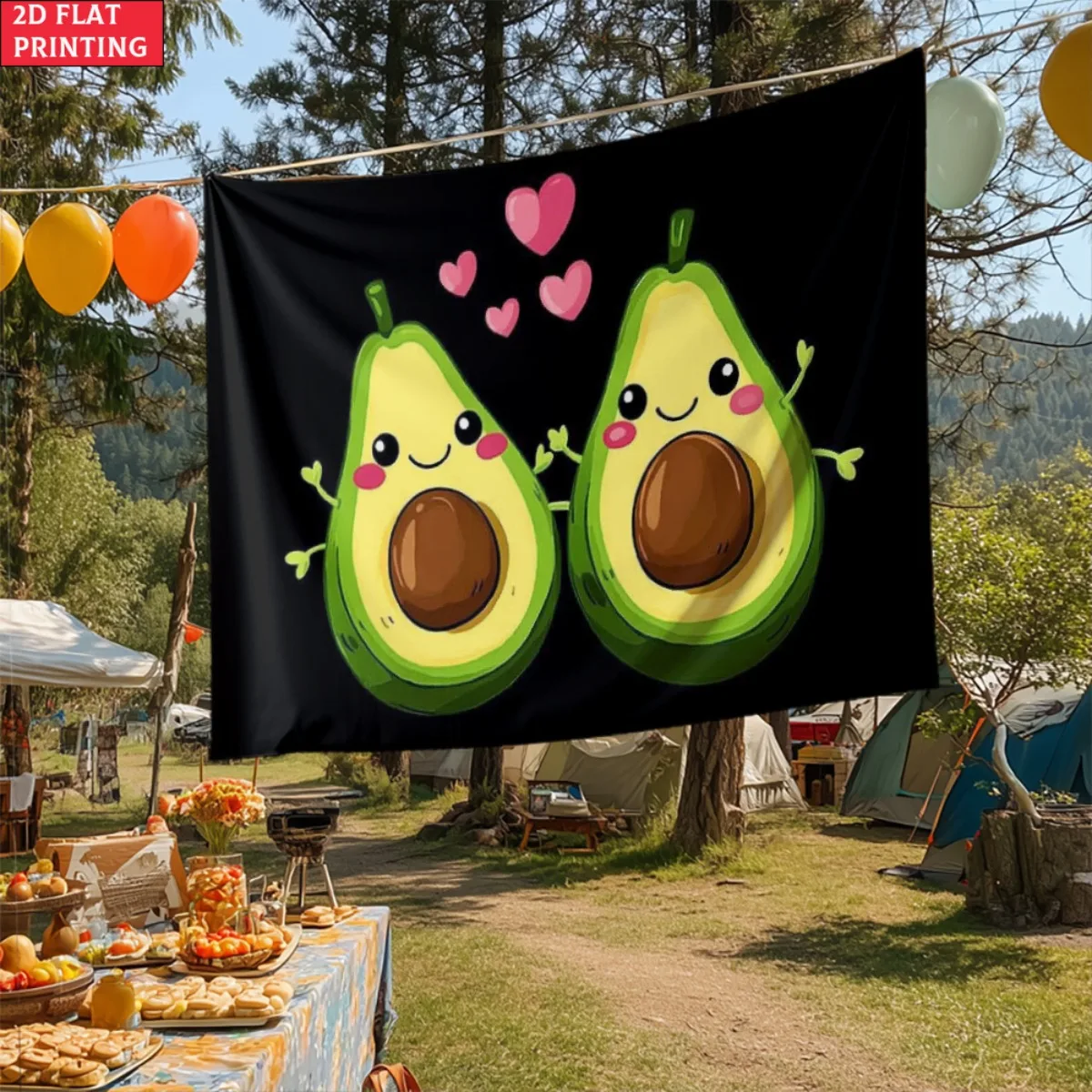 unframed Cute Avocado Couple Wall Tapestry Funny Food Art Home Decor Living Room Wall Hanging Art Print Kawaii Design Romantic G