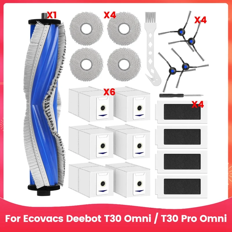 

ABBZ-For Ecovacs Deebot T30 Omni / T30 Pro Omni Vacuum Cleaner Main Side Brush Hepa Filters Mop Cloth Dust Bags Accessories