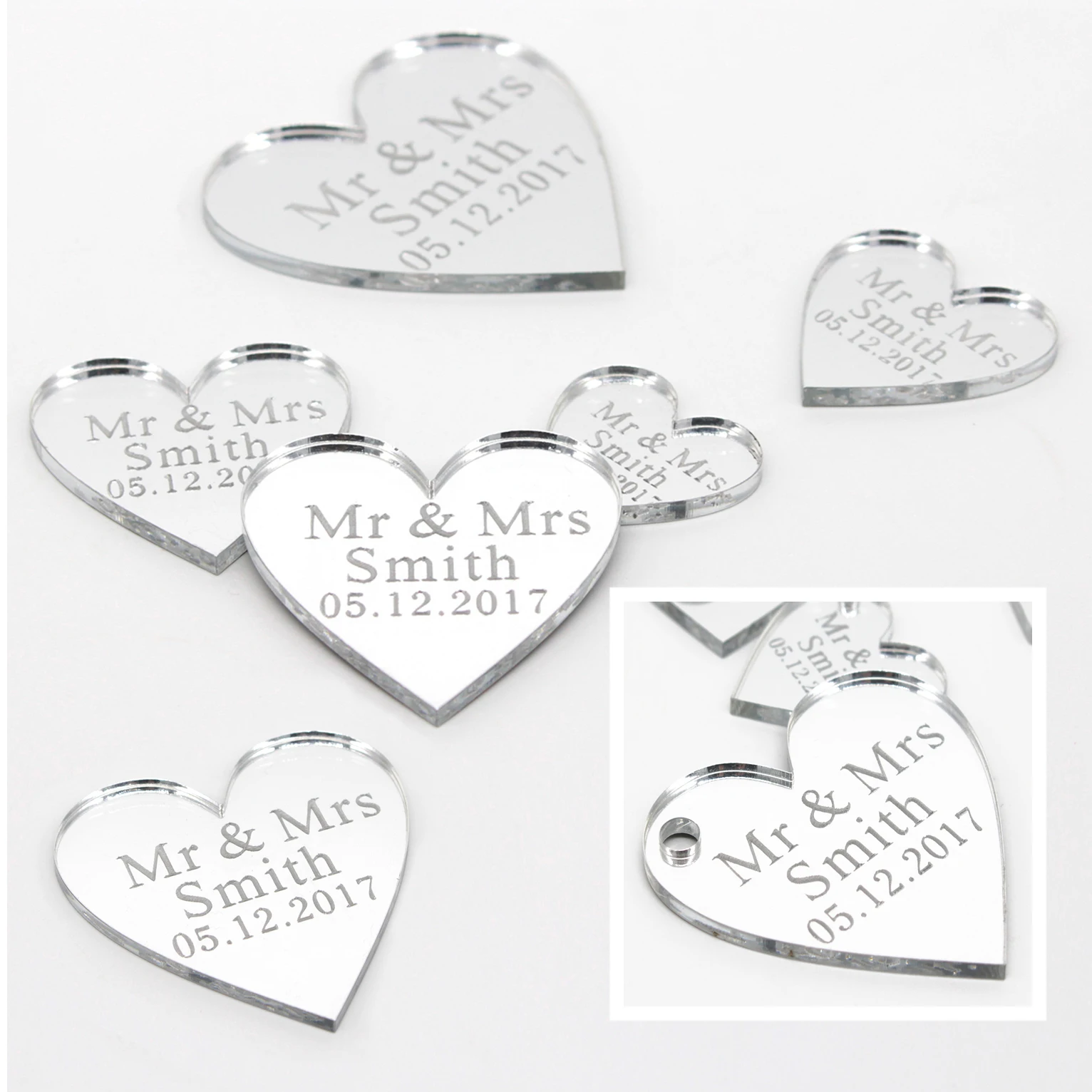 

25/50/60/70/100Pcs Personalized Tag Baptism Baby Show Grail Engraved Mirror Acrylic Love Heart Name Decorationg Custom Gift