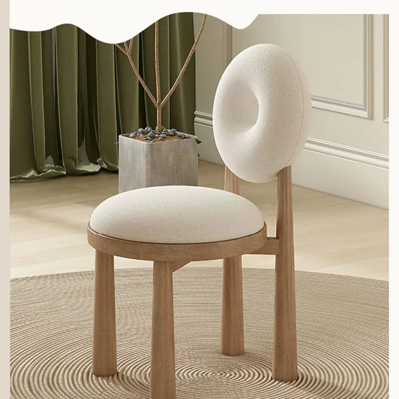 

Customizable Nordic Solid Wood Dining Chair Home Dining Room Donut Backrest Cream Style Hotel Restaurant Lamb Cushion