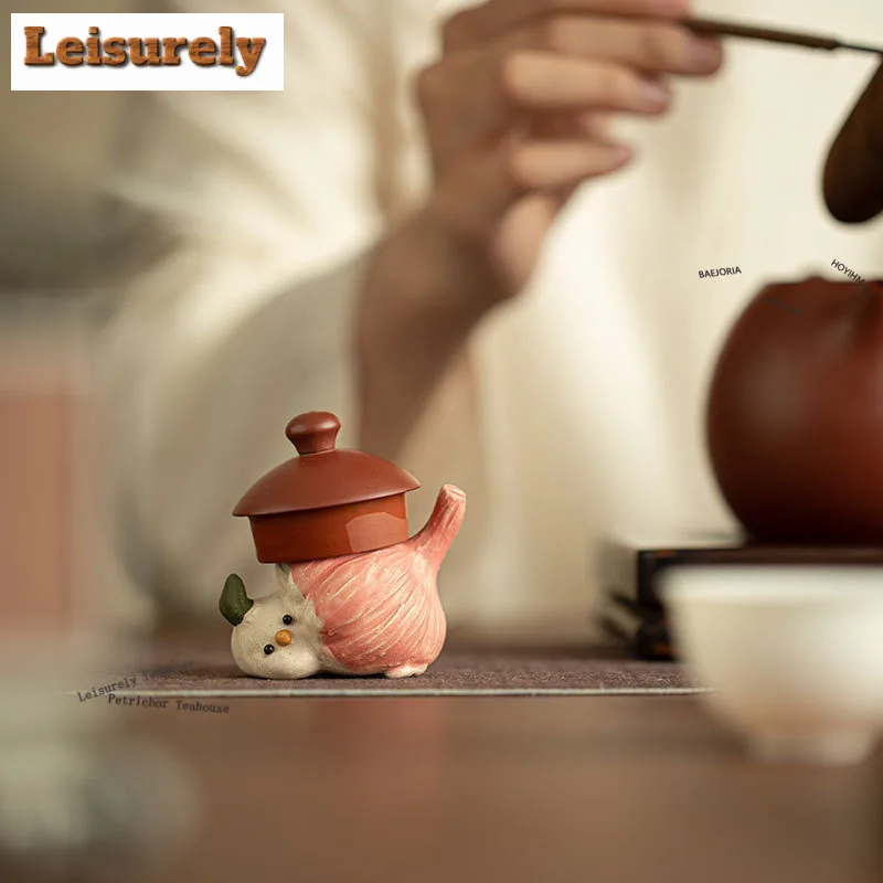 Purple Clay Little Chicken Tea Pet Creative Flowerpot Landscaping Tea Figurine Play Toys Tea Statue Ornaments Decoration Gifts