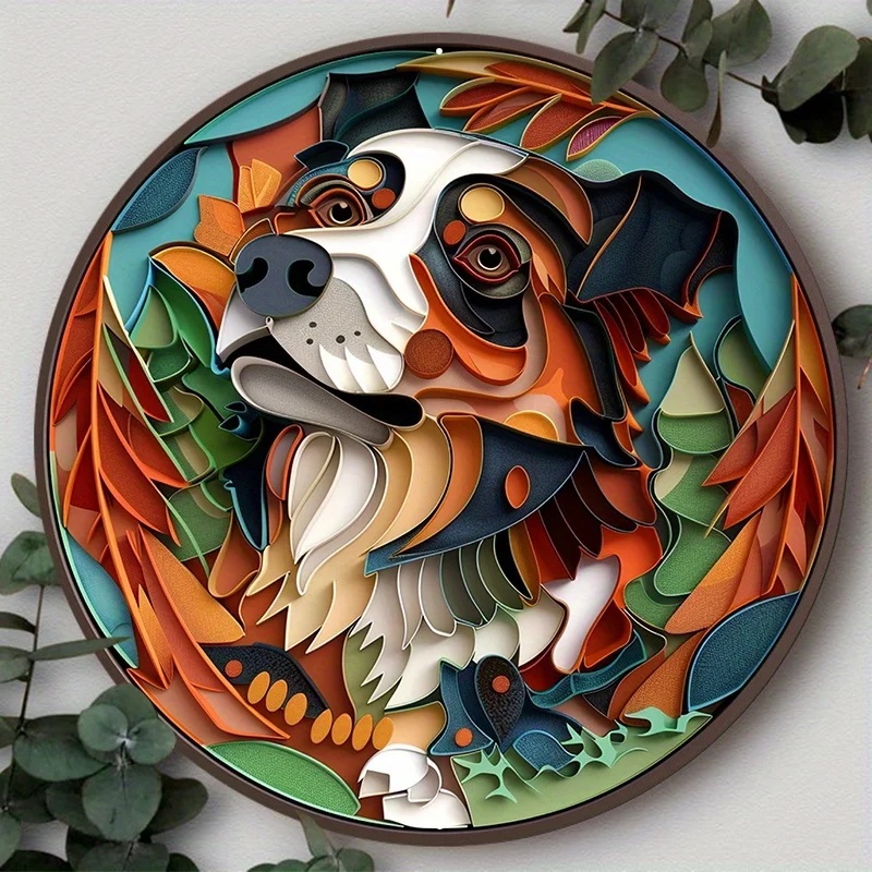 

Aluminum Metal Sign, Dog Pattern 2D Flat Circular Wreath Sign, Wall Art Home Decor, Gift for Dog Lovers, Decorative Wall Poster