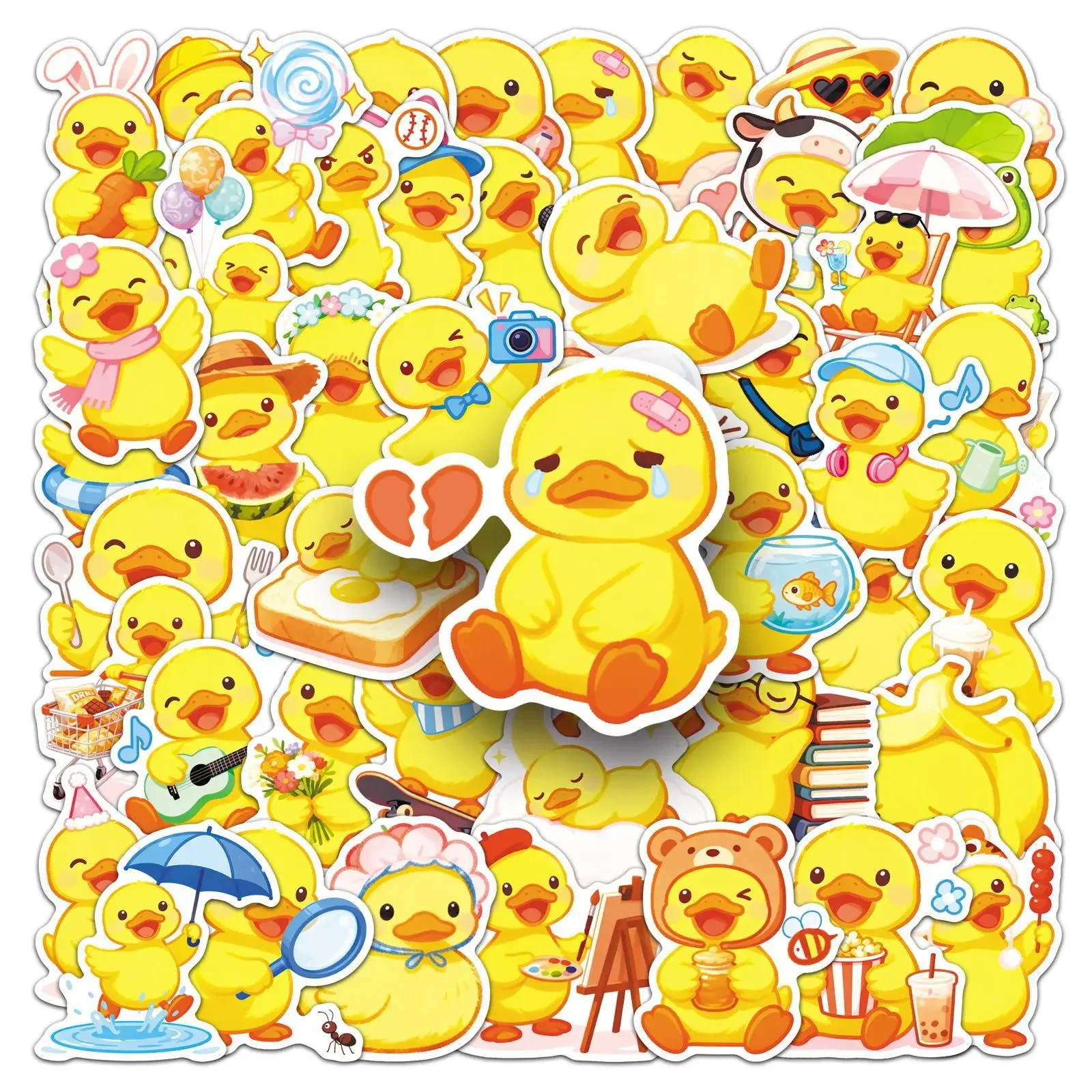 

10/51PCS Cute Yellow Ducks Sticker Furry Animal Cartoon Decal DIY Notebook Phone Luggage Scrapbook Waterproof Sticker Party Gift