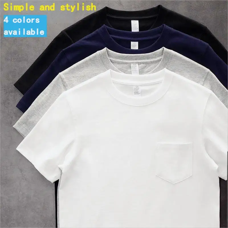 YILIHA30   Simple Design Cotton Pocket Washed T-Shirt for Unisex: Basic Style with Pure Color and Short Sleeves