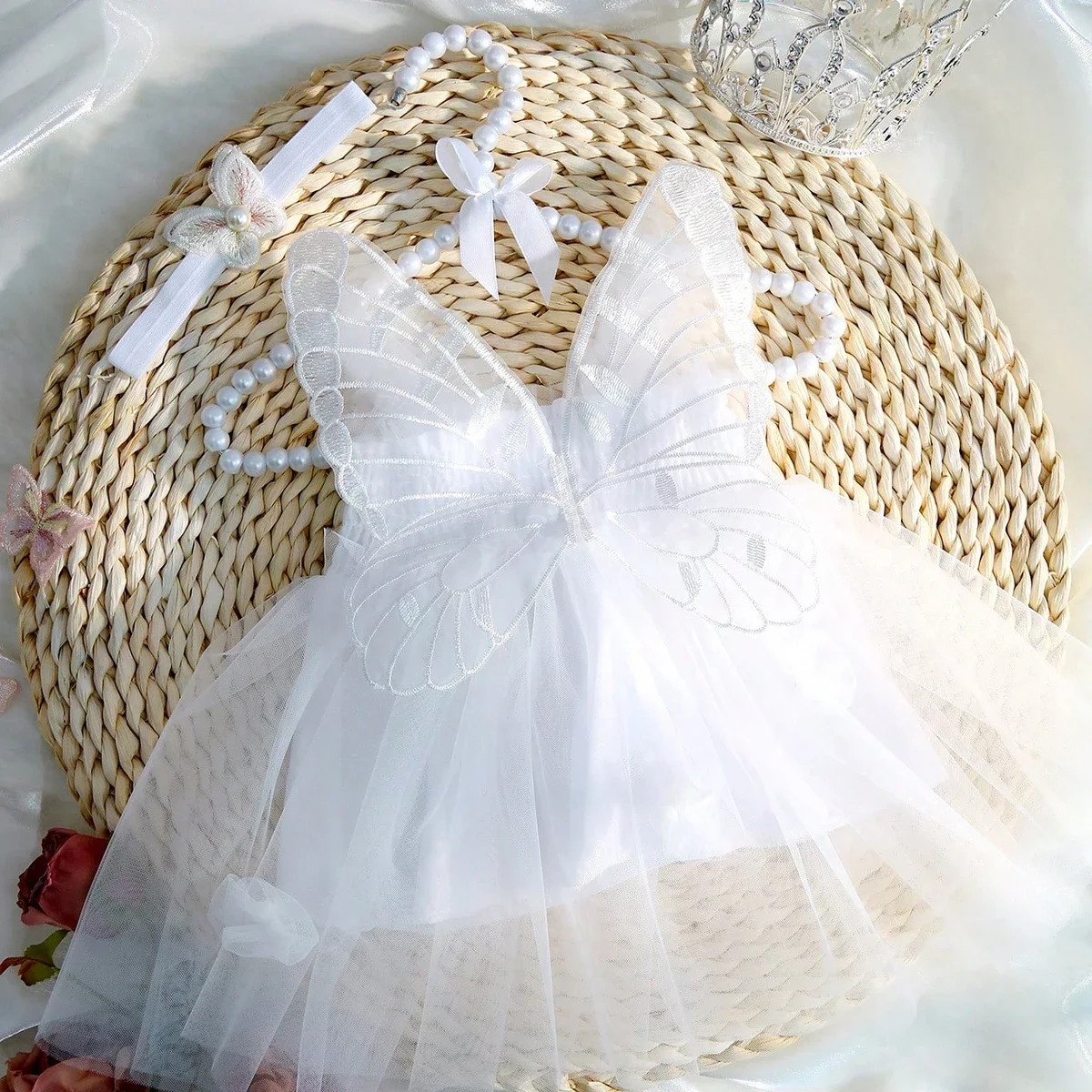 Ylsteed Newborn Girl Photography Outfits with Headband Baby Girl Butterfly Wings Mesh Dress for Photo Shooting Infant Props image 5