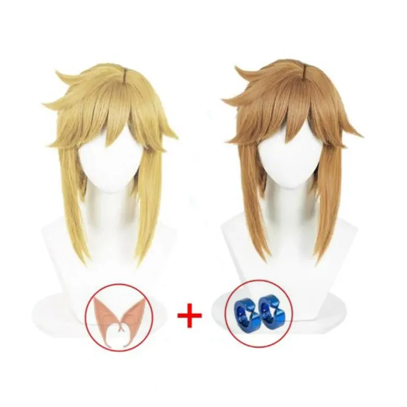 

Anime Link Cosplay Wigs Princess Blonde Brown Resistant Synthetic 29cm Hair Halloween Party Link Wigs or Elf Ears Earrings