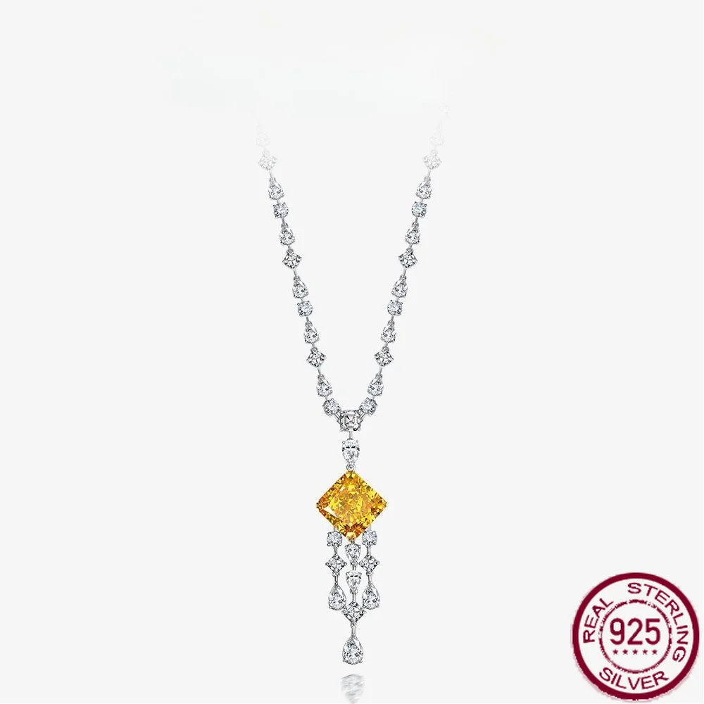 New S925 Silver 24ct Square 18 * 18 Goose Yellow Pendant, Fashionable and Stylish Style, Luxury Necklace, Engagement Jewelry
