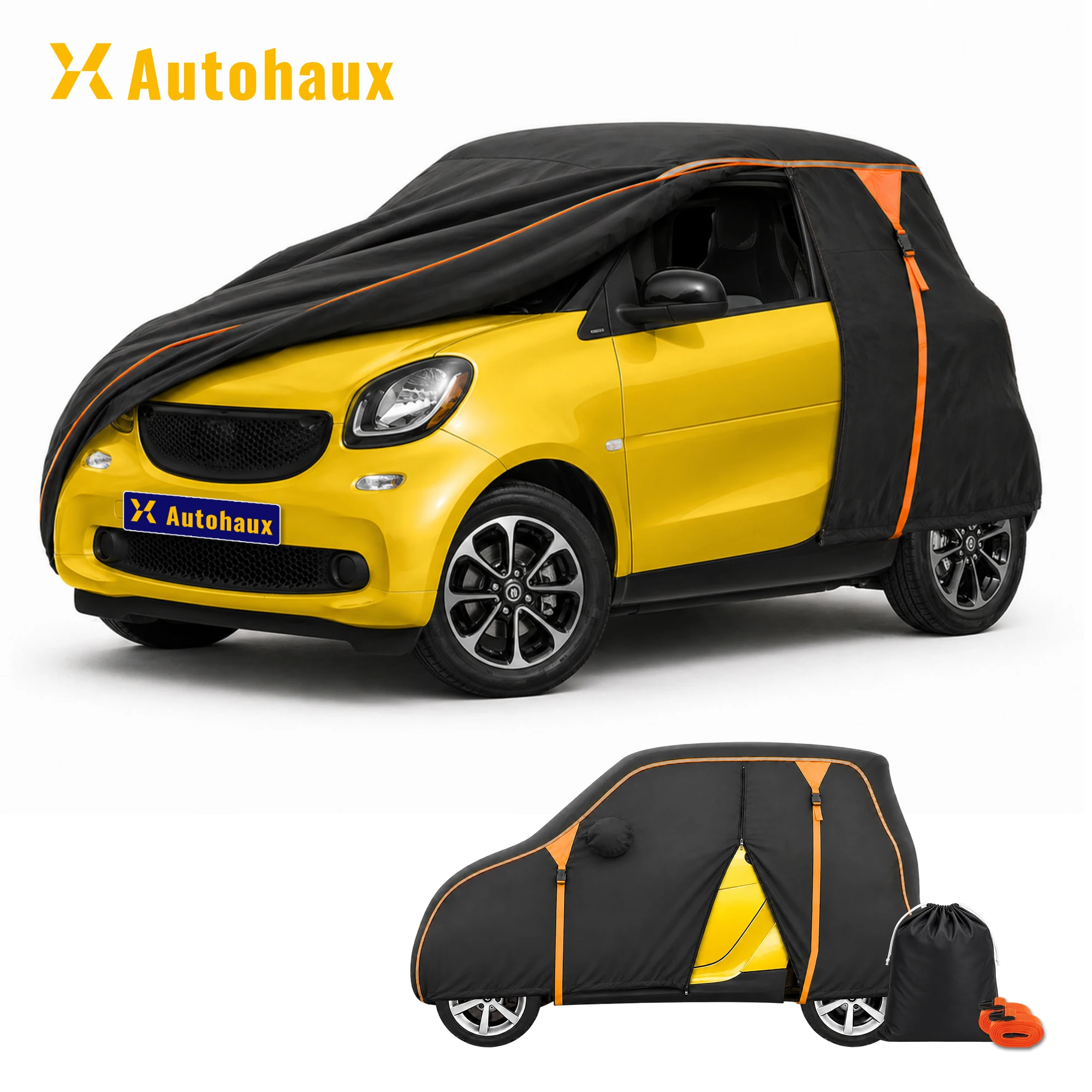 X Autohaux Waterproof Car Cover 210D-PU Oxford Outdoor Protection for Smart Fortwo 2007-2019 Zipper Black