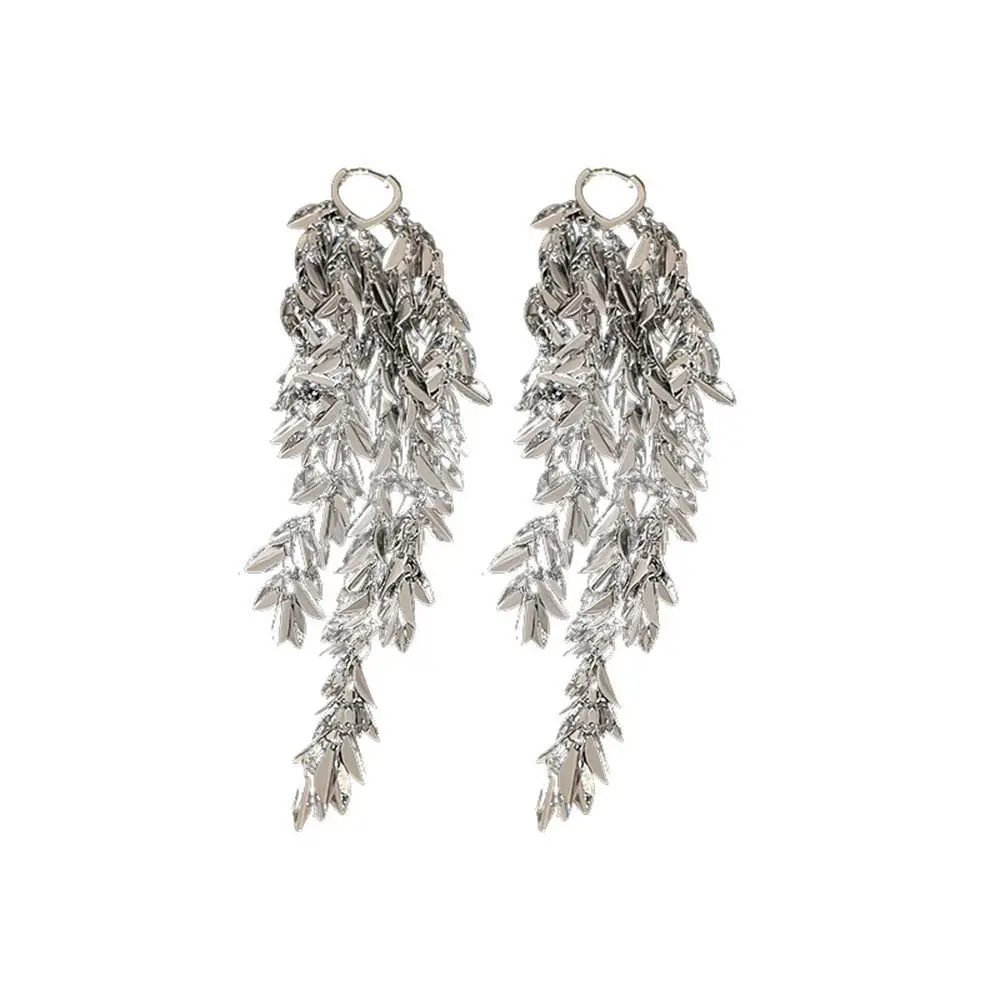 Punk Style Long Tassels Metal Leaf Drop Earrings For Women Contracted Personality Jewelry Accessories Gifts