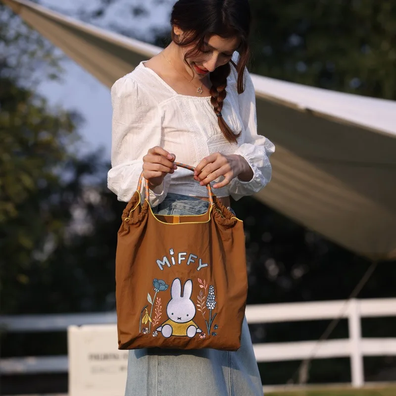 

Kawaii Miffy Rabbit Embroidered Handbag Japanese Cartoon Portable Large Capacity Shoulder Bag Couple Festival Gift