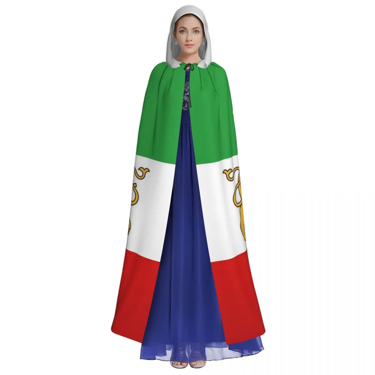Irann Persias Lions And Sun Flag Map Long Hooded Cloak for Aldult Cosplay Cape