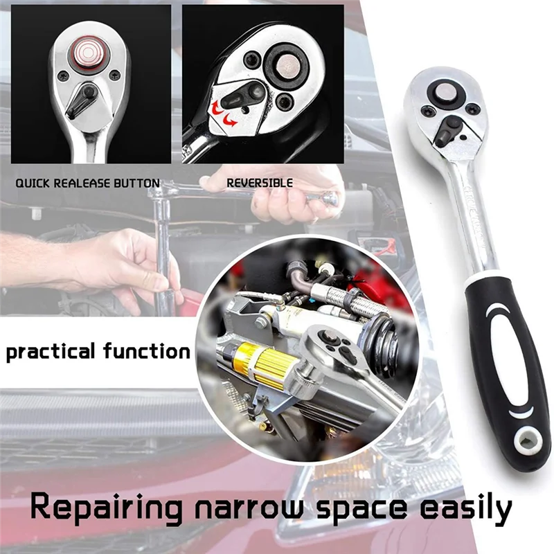 

A45Z-46PCS Drive Socket Set,Metric Ratchet Wrench Set With CR-V Sockets,S2 Bits,Mechanic Tool Kits For Household Auto Repair