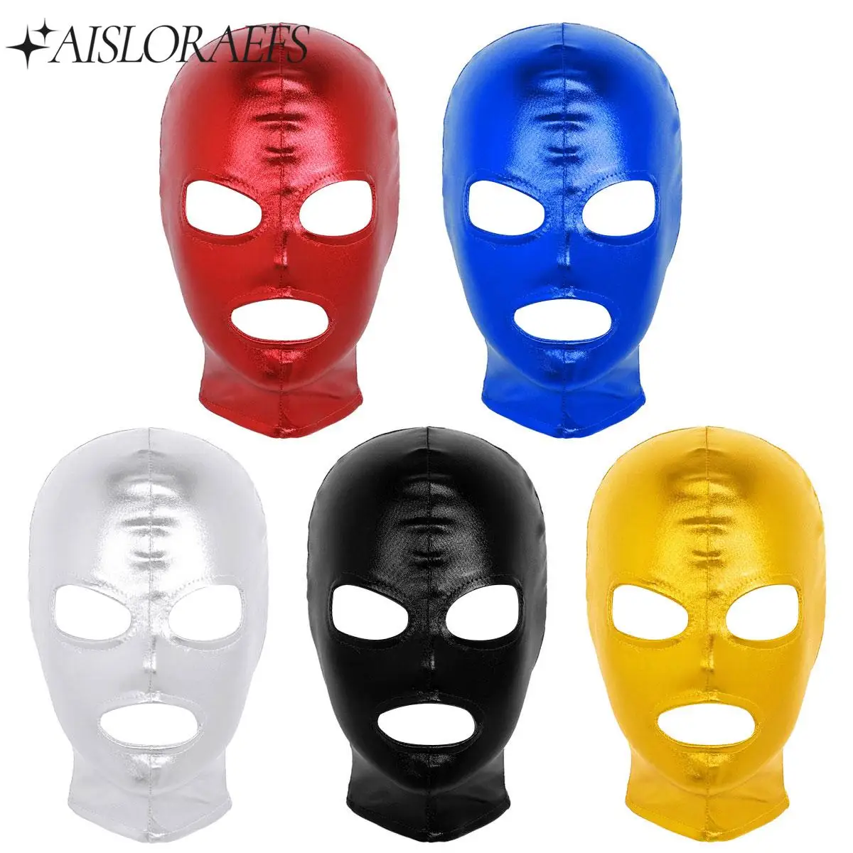 Unisex Shiny Cosplay Mask Cosplay Costume Kit Latex Metallic Headgear Full Face Mask Hood Men Women Masquerade Role Play Costume