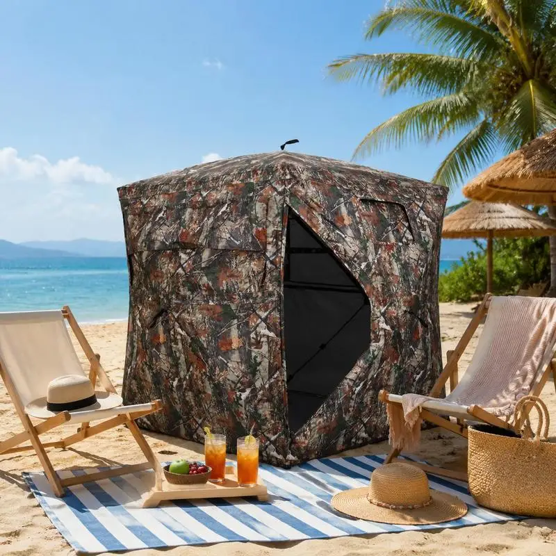 Tienda de campaña portátil de camuflaje para 4 personas, con visión de 360 grados unidireccional, de tela Oxford resistente a desgarros, con bolsa de transporte para camping al aire libre y observación de la vida silvestre.