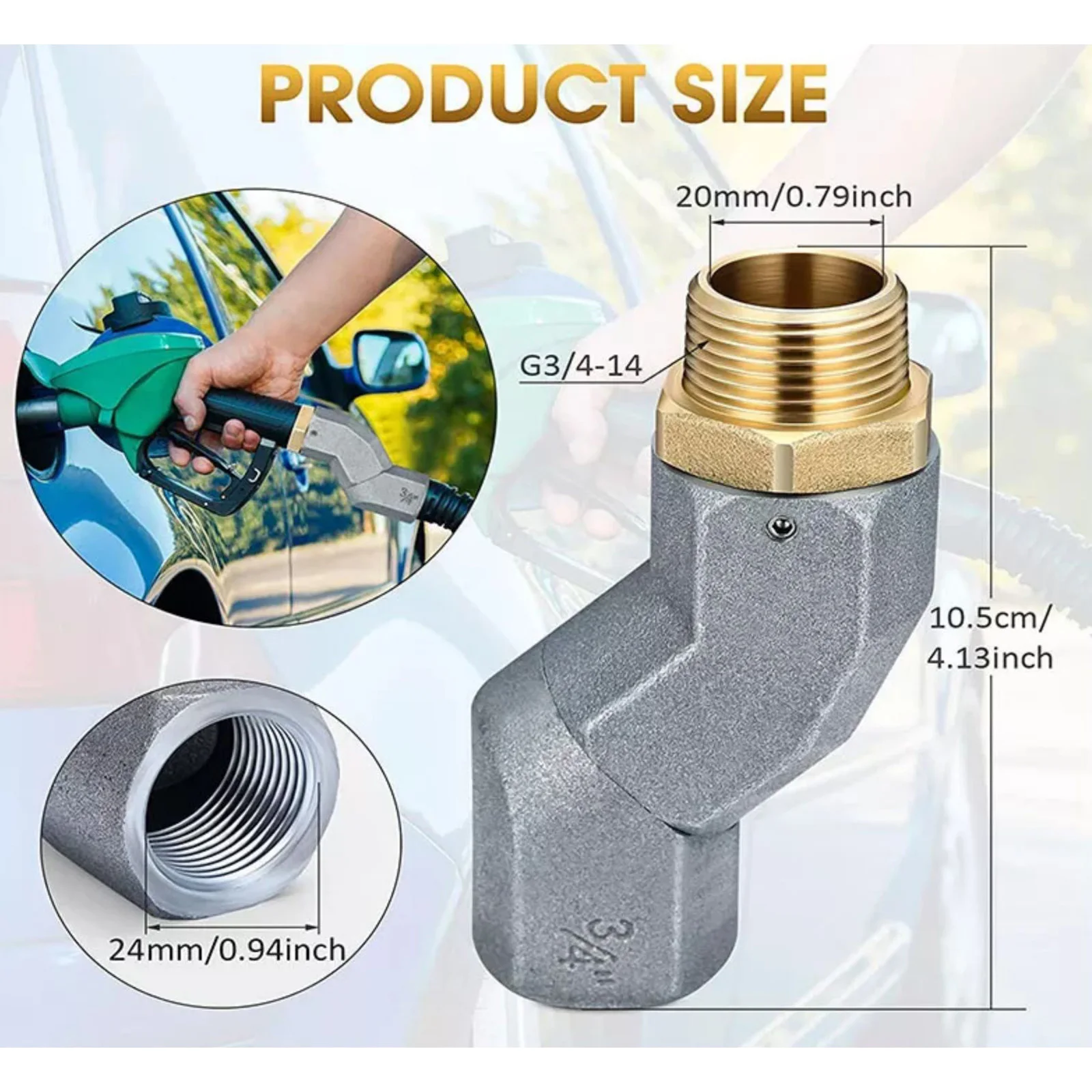 3/4 Inch Fuel Hose Swivel Connector G3/4 Thread 360 Degree Rotating Fitting for Fuel Transfer Pump Nozzle Gas Diesel