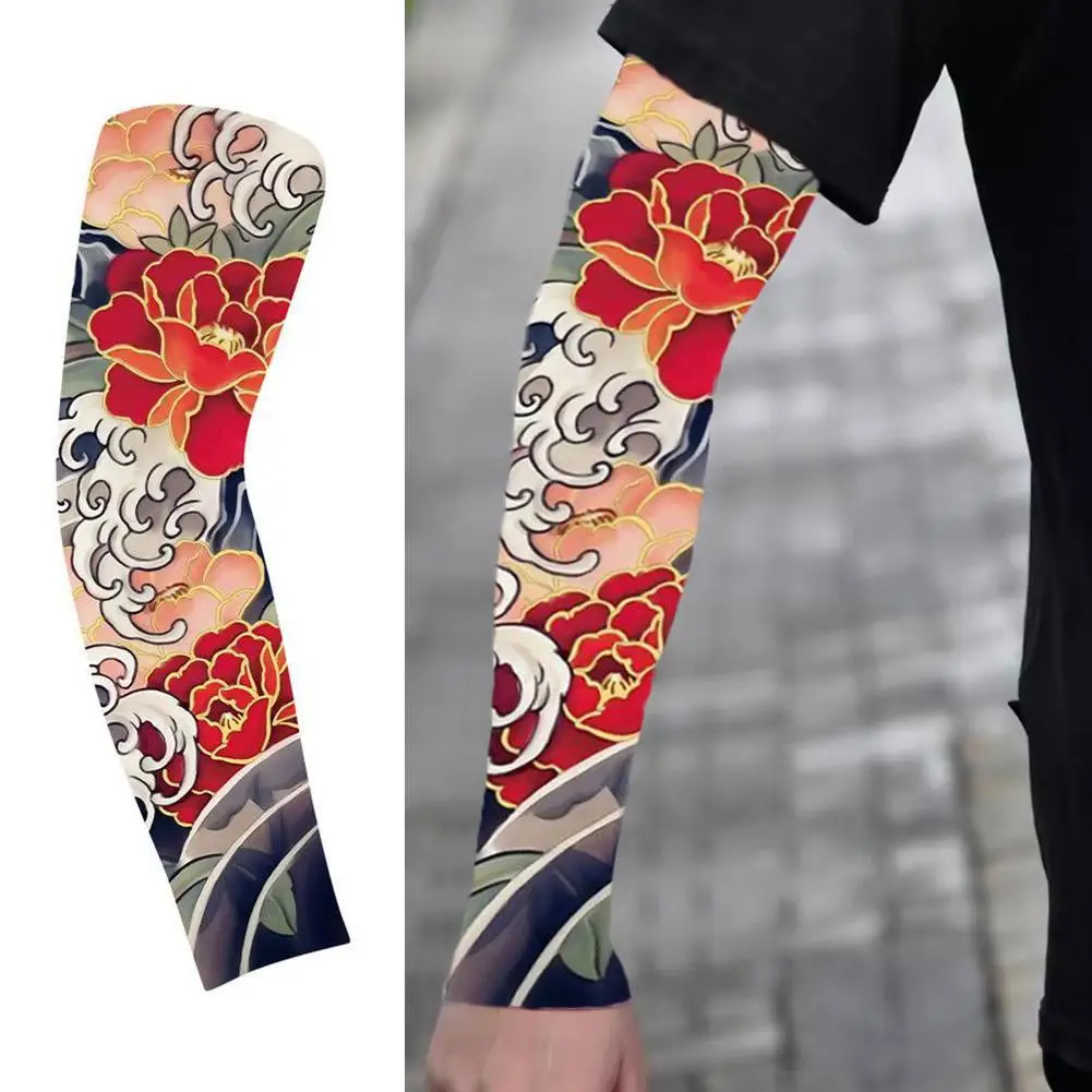 

1pc Summer Tattoo Sleeve UV Solar Arm Cover Cycling Cuff Quick Drying Cool Breathable Ice Silk Anti-Sunburn Print Tattoo Sleeve