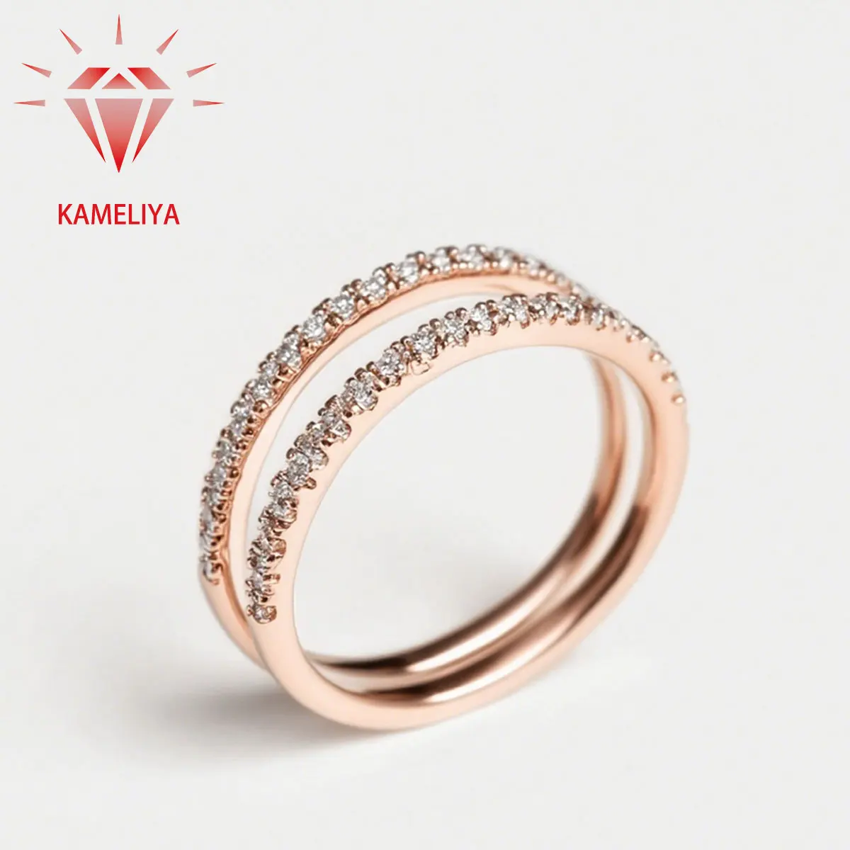 

KAMELIYA Double-layer Wedding Band for Women S925 Sterling Silver Zircon Stackable Ring Party 18K Gold Plated Fine Jewelry Gift